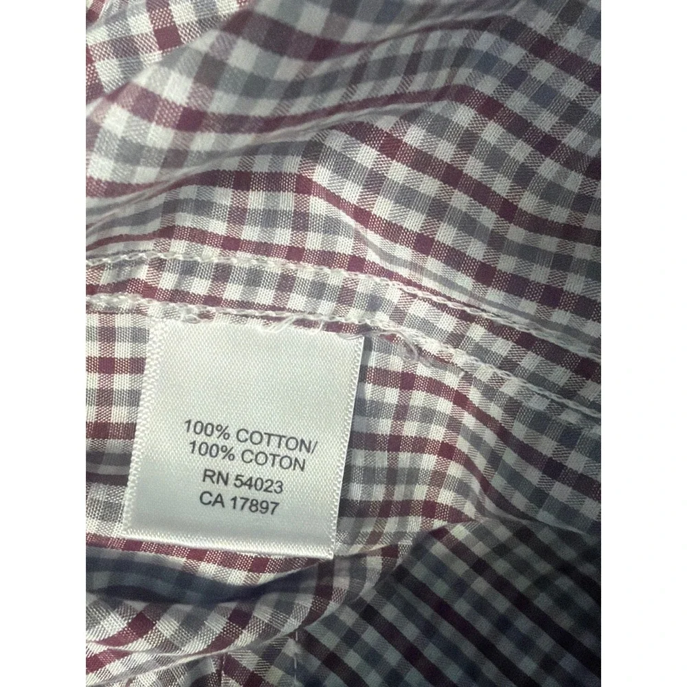 Banana Republic Mens XL Slim Fit Halton Check Button Down Shirt Burgundy Grey XL
